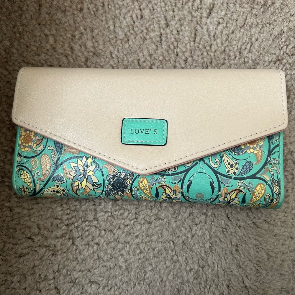 Love's Cream and Teal Paisley Women's Wallet